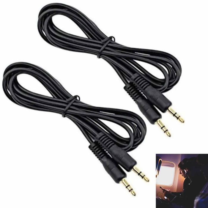 2 Pack 6Ft Aux Cable Cord 3.5mm Auxiliary Car Audio Headphones Stereo Home Black