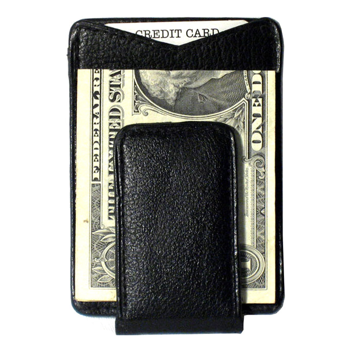 Mens Genuine Leather ID Credit Card Holder Money Clip Slim Wallets Silver Black