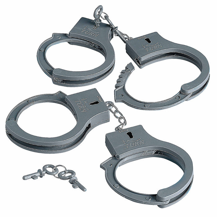 4 Pk Novelty Toy Handcuffs With Key Police Sheriff Cowboy Kids Costume Accessory
