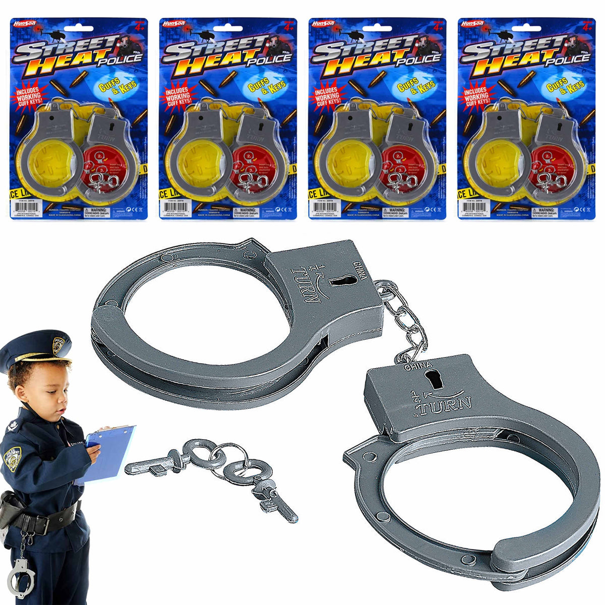 4 Pk Novelty Toy Handcuffs With Key Police Sheriff Cowboy Kids Costume