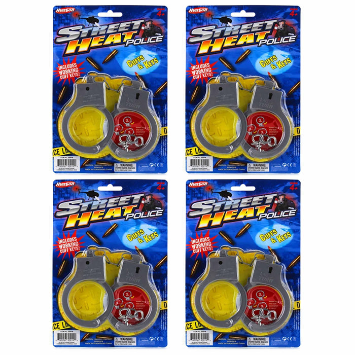 4 Pk Novelty Toy Handcuffs With Key Police Sheriff Cowboy Kids Costume Accessory