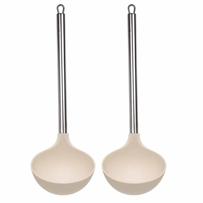 2 Pc Ladle Spoon Wheat Straw Stainless Steel Handle Cooking Utensils Kitchen