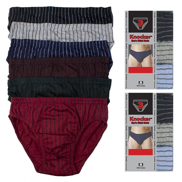 6 Pack Mens Bikinis Briefs Underwear 100% Cotton Lined Knocker Size Small 28-30