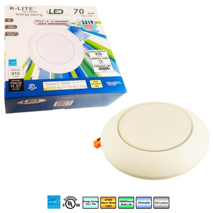 13W Round Recessed LED Fixture Light Dimmable Retrofit Ceiling Lighting 4" 5" 6"