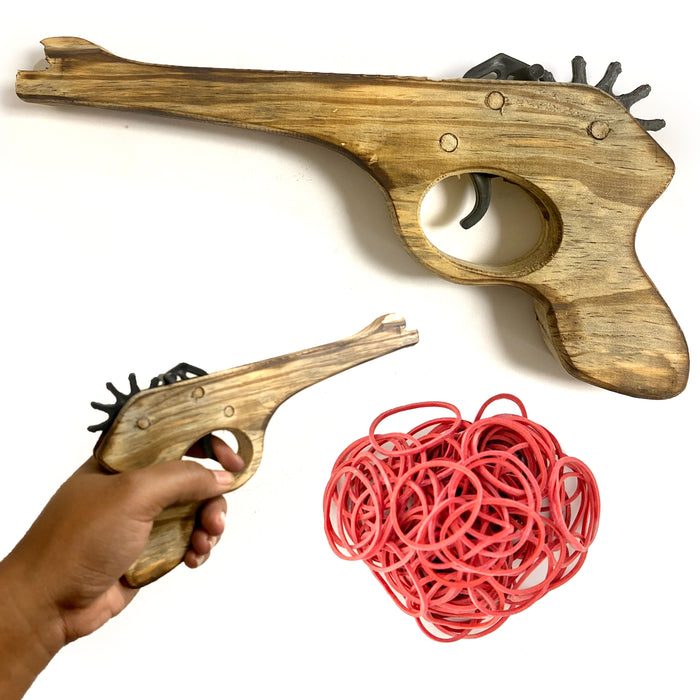 2 Wooden Rubber Band Gun Pistol 200ct Ammo Shooter Kids Cowboy Classic Gift Toy