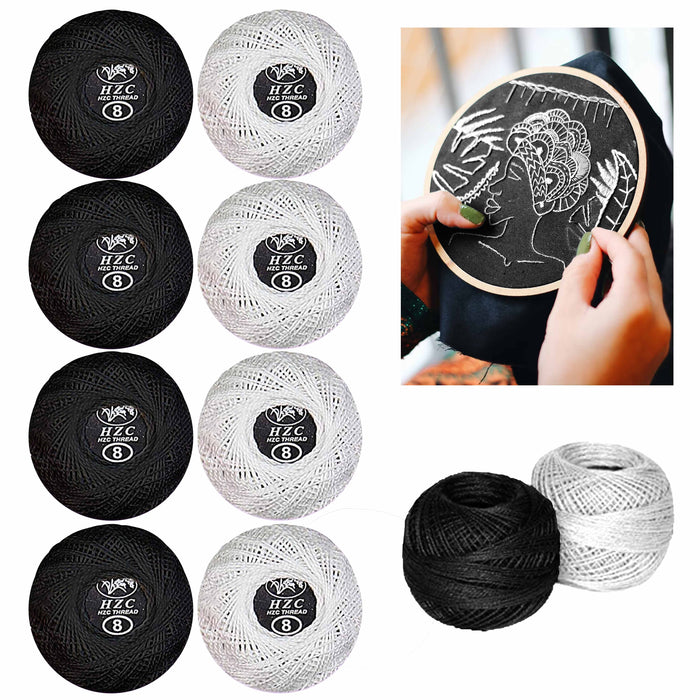 8 Spools Sewing Thread 60yd Each Black White Knitting Crochet Embroidery Floss