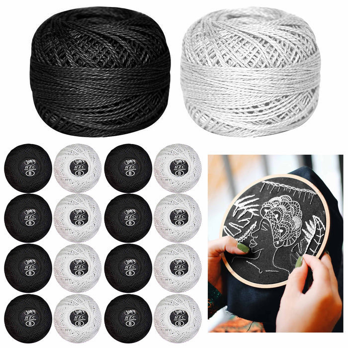 16 Spools Black White Sewing Thread Knitting Crochet Embroidery Floss 60yd Each