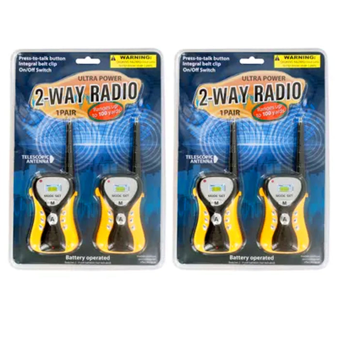 4 Pc Walkie Talkie Two Way Radio Set 100 Yard Range Battery Powered Portable