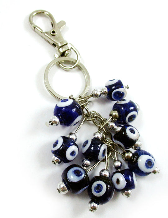 Evil Eye Keychain Ring Blue Glass Beads Good Luck Charm Protection Car Hamsa New