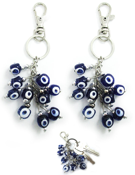 2 Evil Eye Key Ring Blue Lucky Hamsa Bead Keychain Blessing Protection Religious