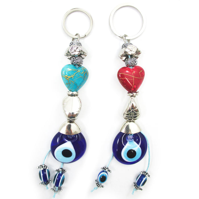 1 Blue Evil Eye Heart Keychain Ring Nazar Hamsa Kabbalah Lucky Charm Gift Amulet