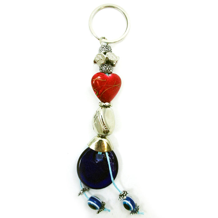 1 Blue Evil Eye Heart Keychain Ring Nazar Hamsa Kabbalah Lucky Charm Gift Amulet