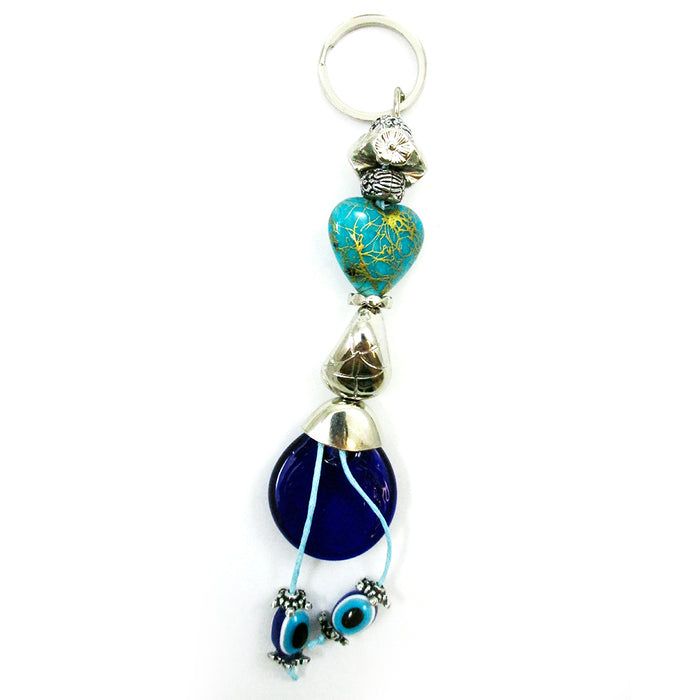 1 Blue Evil Eye Heart Keychain Ring Nazar Hamsa Kabbalah Lucky Charm Gift Amulet