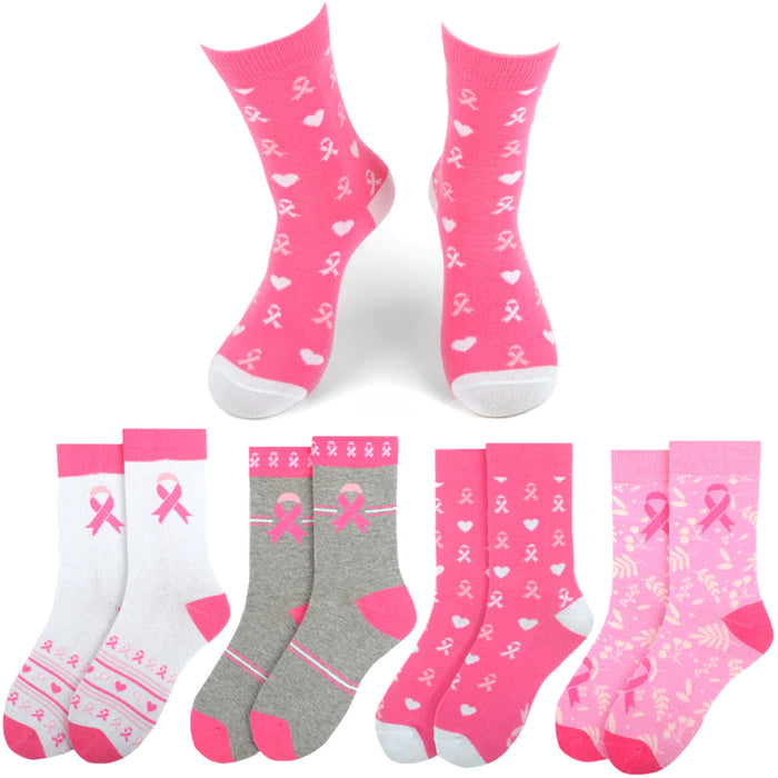 2 Pairs Pink Ribbon Socks Size 9-11 Breast Cancer Awareness Support Girls Womens