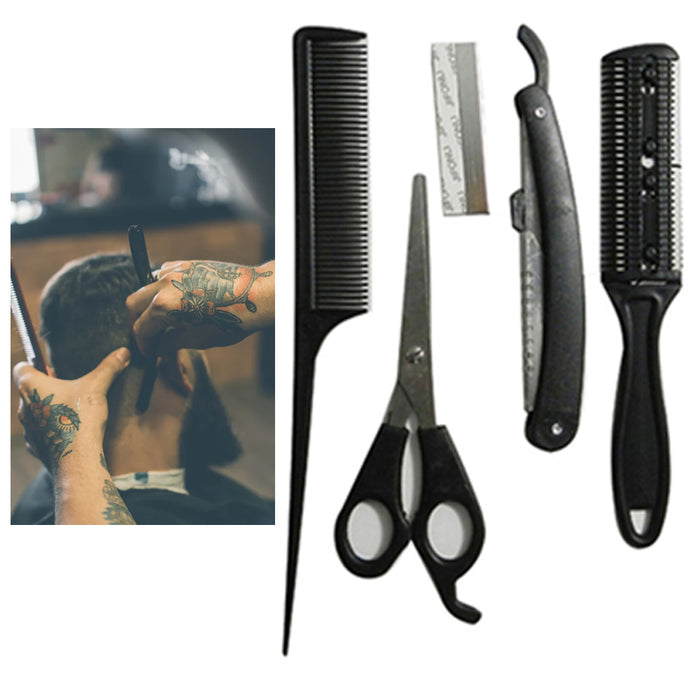 5pc Beauty Barber Hair Mustache Scissors Shear Shaving Razor and Comb Set Of 5