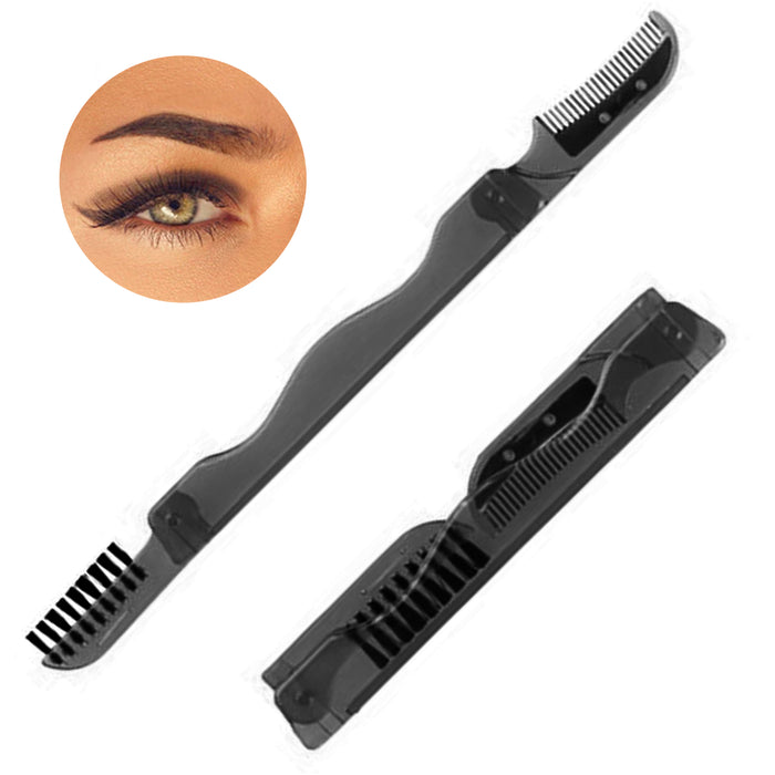6 Folding Eyebrow Razor Hair Trimmer Shaper Pocket Shave Facial Razor Brush Comb