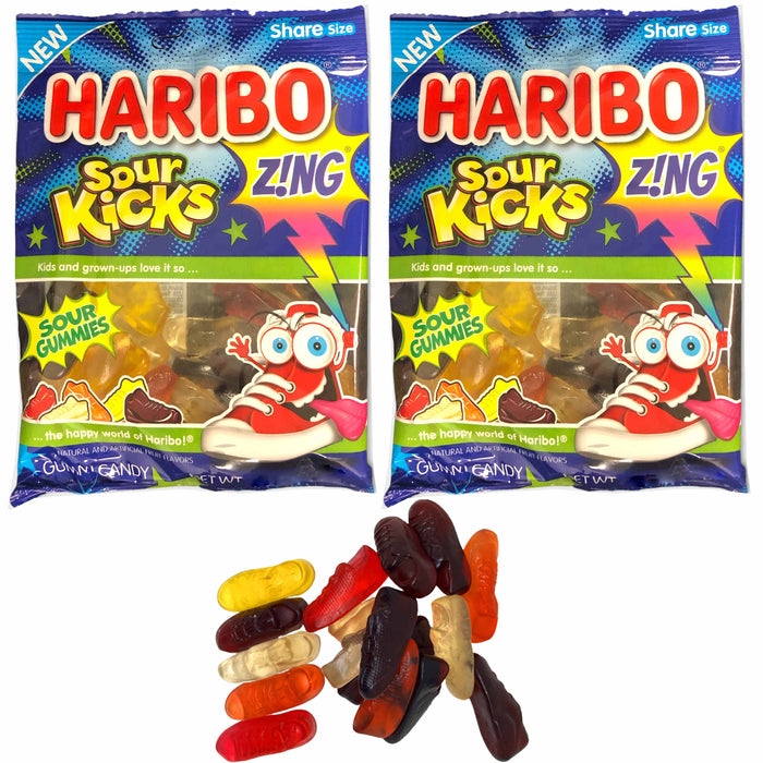 2 Bags Haribo Sour Gummies Kicks Gummy Fruit Chewy Candy Gummi Treat 3.6oz Each