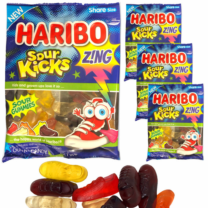 4 Bags Haribo Gummies Gummy Chewy Sour Kicks Fruit Candy Party Treat 3.6oz Each
