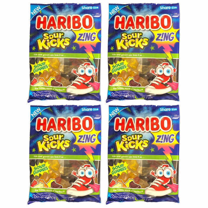 4 Bags Haribo Gummies Gummy Chewy Sour Kicks Fruit Candy Party Treat 3.6oz Each