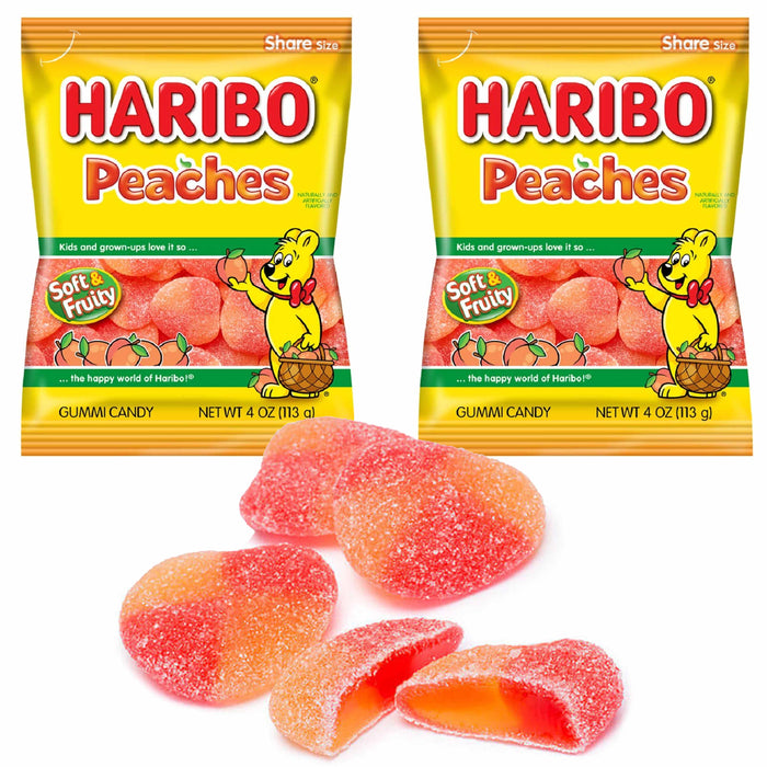 2 Bags Haribo Peaches Gummies Gummy Soft Fruit Chewy Candy Gummi Treat 4oz Each