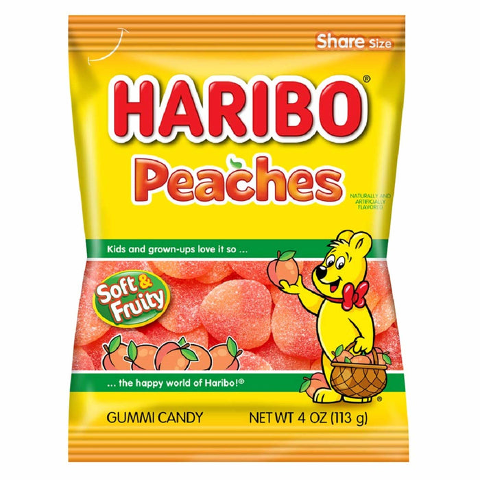 2 Bags Haribo Peaches Gummies Gummy Soft Fruit Chewy Candy Gummi Treat 4oz Each