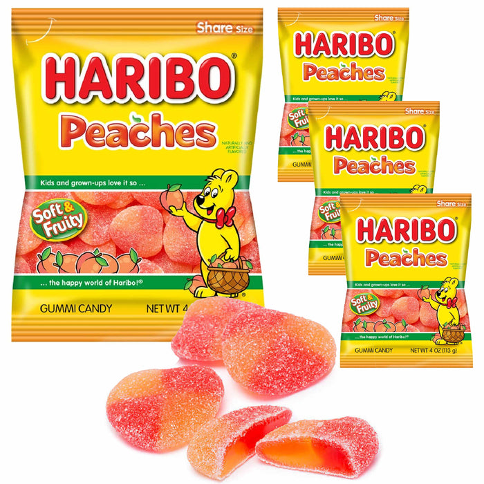 4 Bags Haribo Gummy Chewy Candy Peaches Gummies Soft Gummi Fruit Flavor 4oz Each