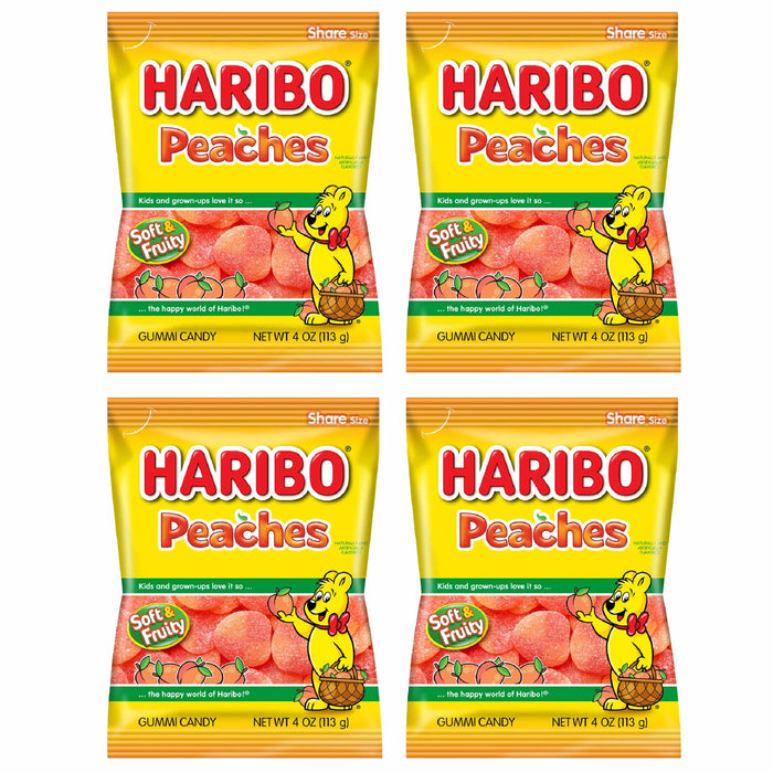 4 Bags Haribo Gummy Chewy Candy Peaches Gummies Soft Gummi Fruit Flavor 4oz Each
