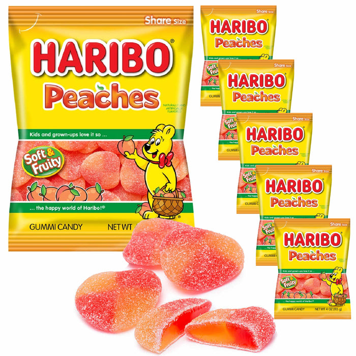 6 Bags Soft Gummy Candy Haribo Peaches Gummies Fruit Chewy Party Favor 4oz Each