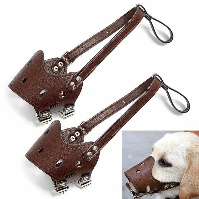 2pc Comfort Dog Muzzle Adjustable Leather Strap Pet Grooming No Bark Bite Medium