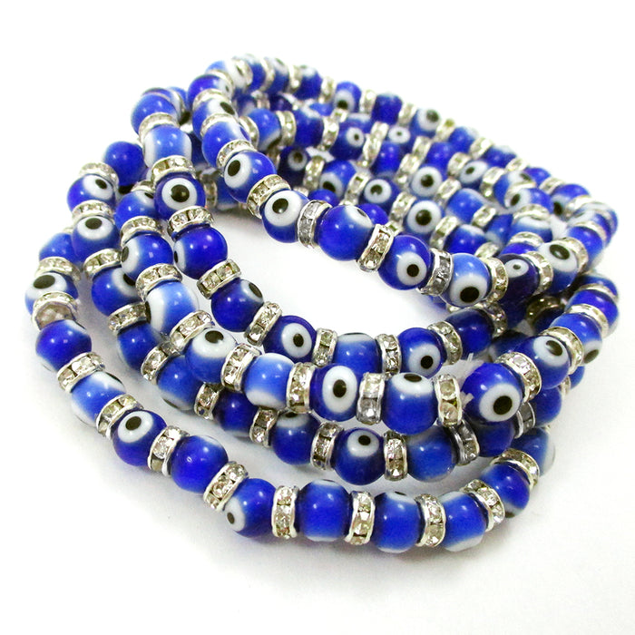 5 Bracelets Evil Eye Blue Glass Bead Stretch Hamsa Lampwork Good Lucky Nazar New
