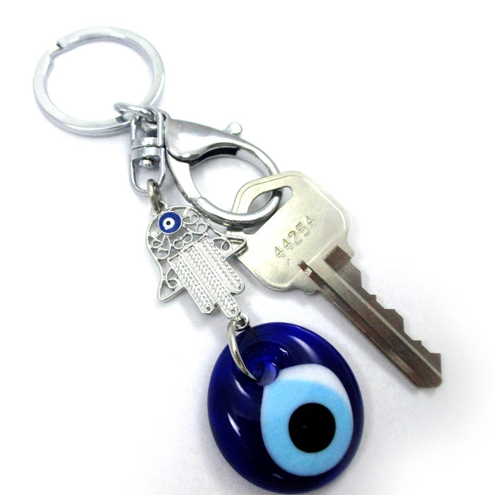 Evil Eye Glass Hamsa Hand Keychain Key Ring Hand Lucky Charm Kabbalah Nazar New