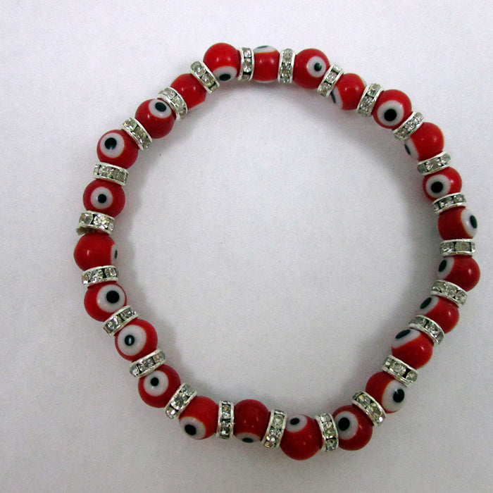 Evil Eye Red Glass Beads Stretch Bracelet Hamsa Lampwork 6mm Good Lucky Kabbalah