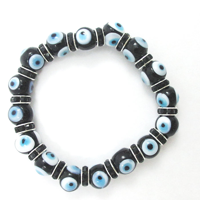3 Pc Evil Eye Glass Bracelets Lucky Charm Hamsa Lampwork Bead 7" Crystal Jewelry
