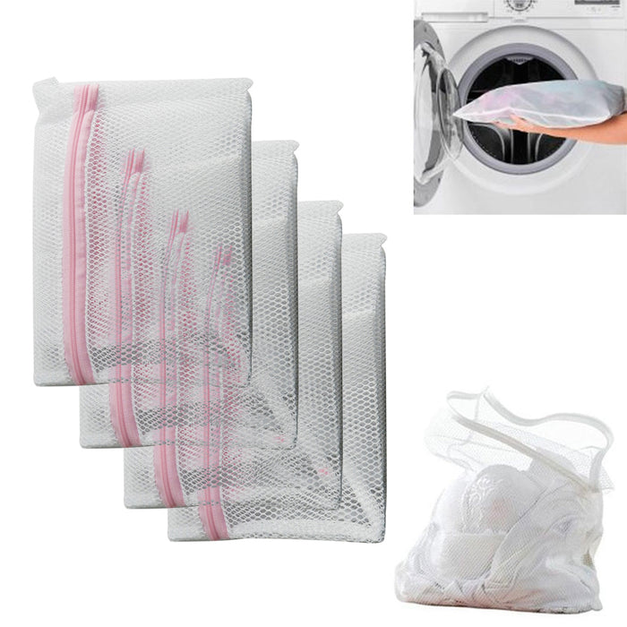 AllTopBargains 4 PC Mesh Laundry Bags 14 x 18 Lingerie Delicates Panties Hose Bras Wash Protect, White