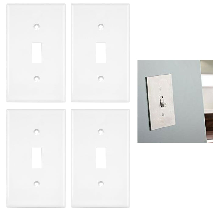 4 X Wall Plates Single Switch Plate Cover 1 Gang Toggle Plastic White Standard