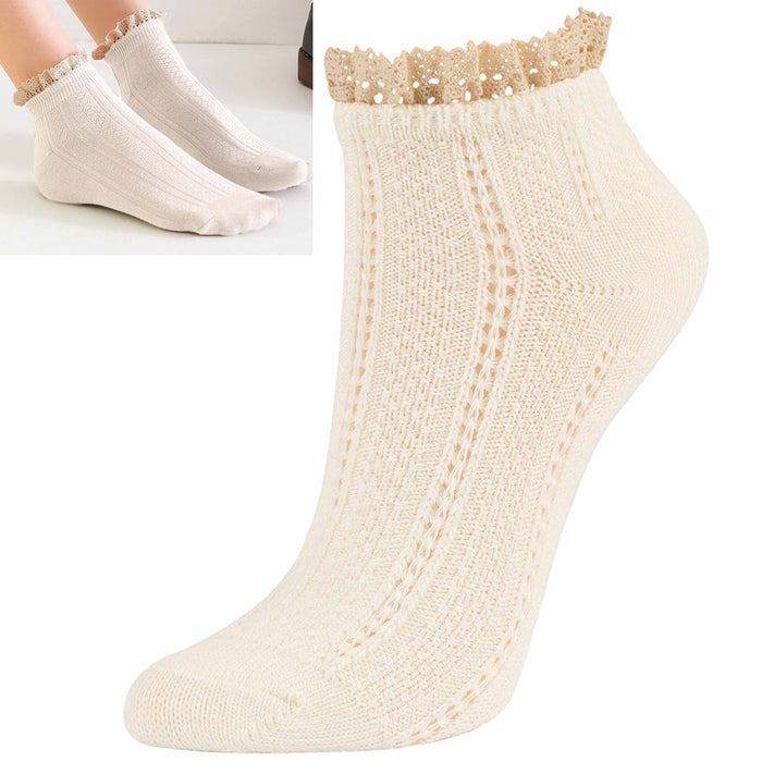 12 Pairs Sexy Ankle Socks Vintage Women Ruffle Trim Fancy Retro Lace Frilly 7-9