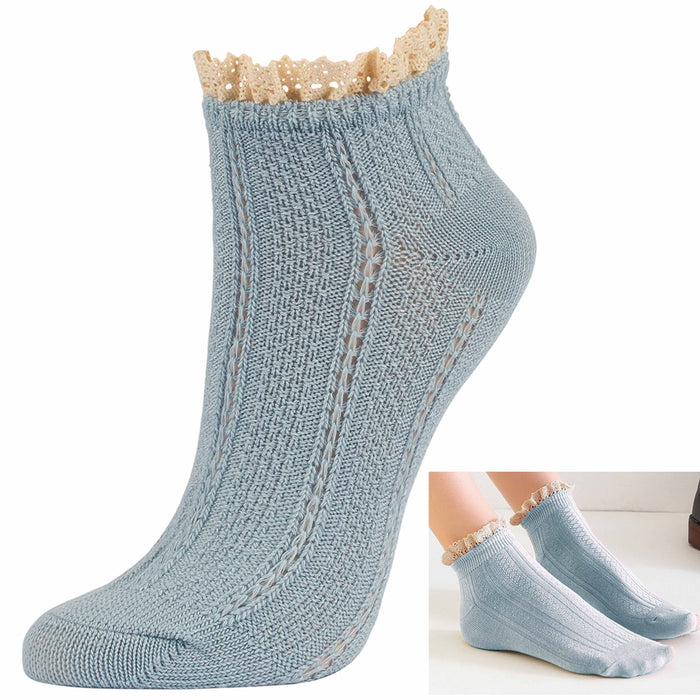 8 Pair Fashion Women Ankle Socks Ruffle Fancy Lace Princess Frilly Blue 9-11