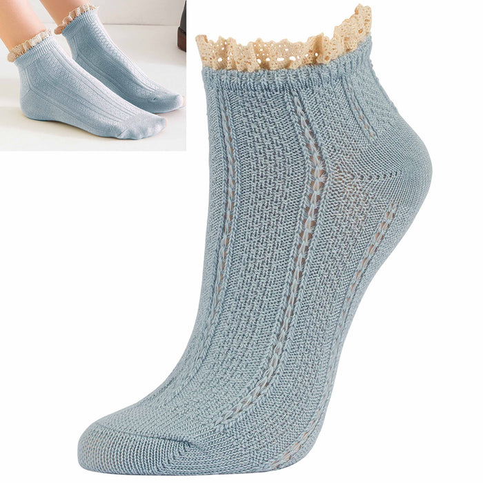 8 Pair Fashion Women Ankle Socks Ruffle Fancy Lace Princess Frilly Blue 9-11