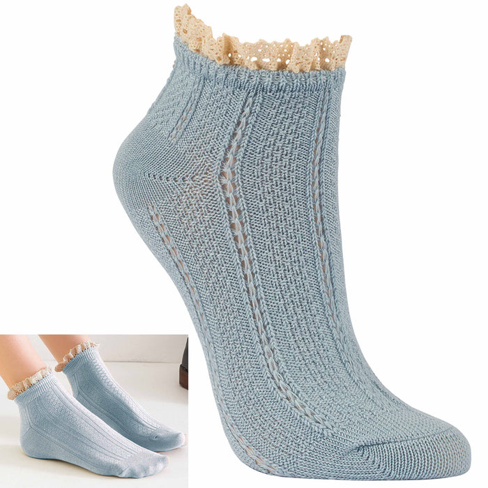 8 Pair Fashion Women Ankle Socks Ruffle Fancy Lace Princess Frilly Blue 9-11