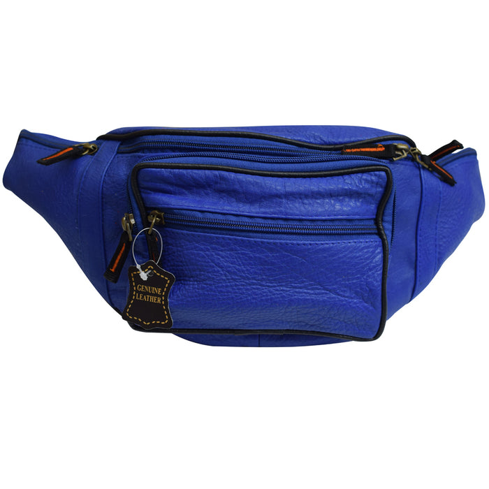 Mens Genuine Leather Fanny Pack Large Waist Belt Bag Organizer Unisex Royal Blue