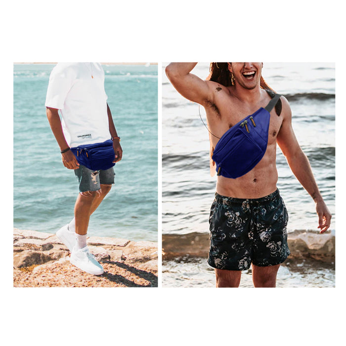 Mens Genuine Leather Fanny Pack Large Waist Belt Bag Organizer Unisex Royal Blue