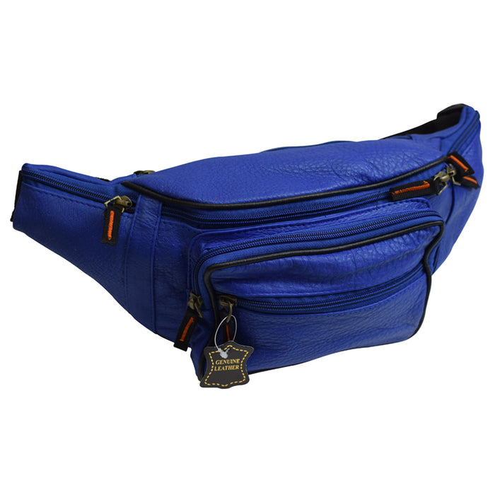 Mens Genuine Leather Fanny Pack Large Waist Belt Bag Organizer Unisex Royal Blue