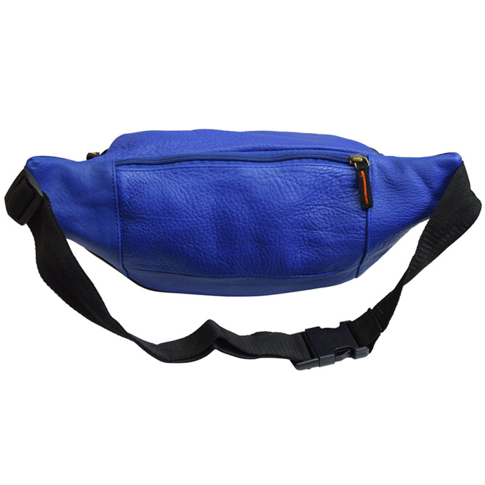 Mens Genuine Leather Fanny Pack Large Waist Belt Bag Organizer Unisex Royal Blue