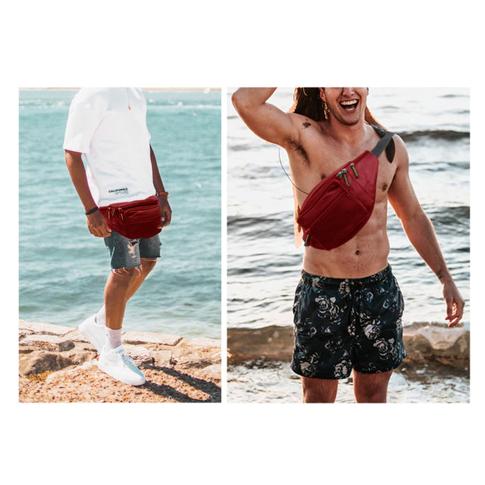 Mens Genuine Leather Fanny Pack Large Waist Belt Bag Organizer Women Unisex Red