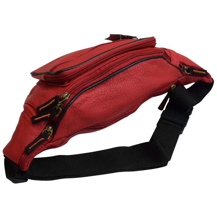 Mens Genuine Leather Fanny Pack Large Waist Belt Bag Organizer Women Unisex Red