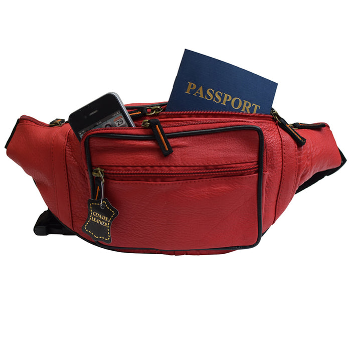 Mens Genuine Leather Fanny Pack Large Waist Belt Bag Organizer Women Unisex Red