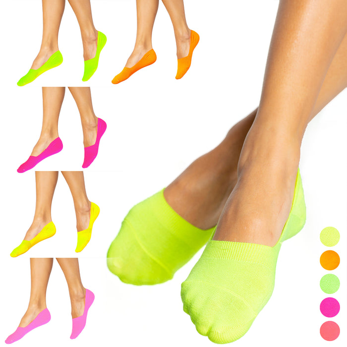 6 Pairs Low Cut Women's Neon No Show Socks Liner Boat Ballet Foot Footies 9-11