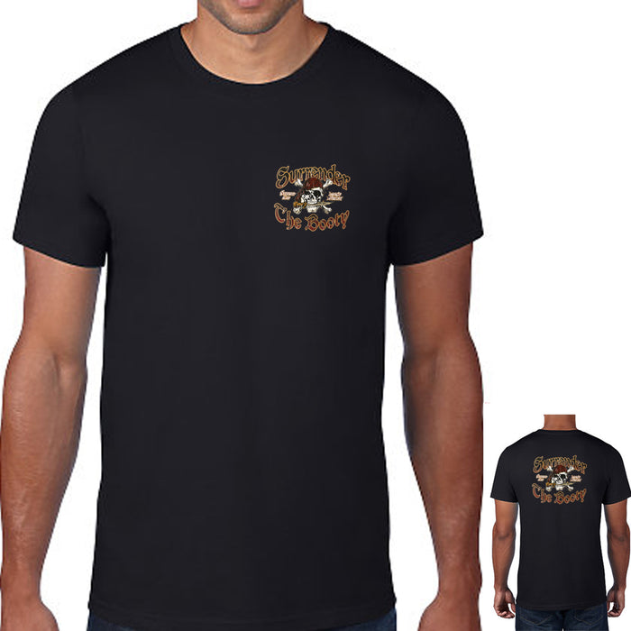 Jolly Roger Skull Pirate Surrender The Booty T-shirt Mens Graphic Tee Top Blk L