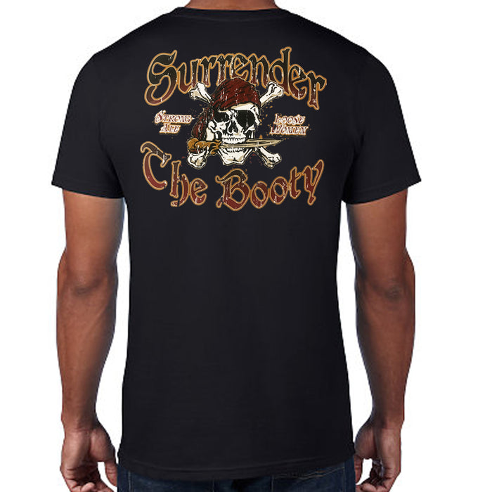 Jolly Roger Skull Pirate Surrender The Booty T-shirt Mens Graphic Tee Top Blk L