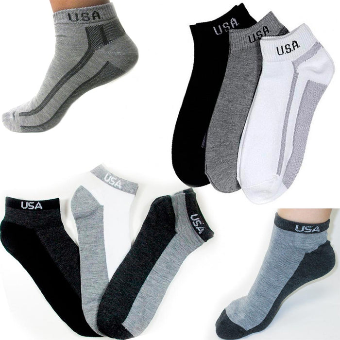 12 Pair Ankle Quarter Crew Socks Unixex Men Low Cut 10-13 Sport Black Grey Tones